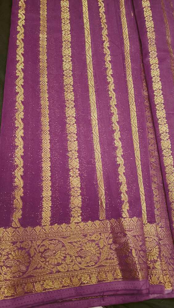 PURPLE STRIPED BANARASI KHADDI GEORGETTE SAREE