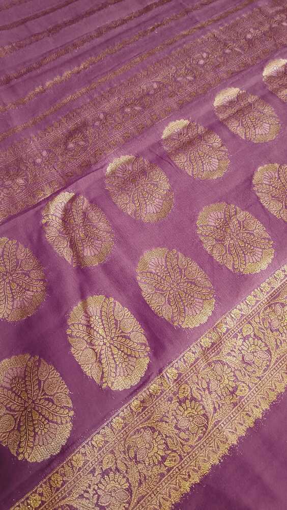 PURPLE STRIPED BANARASI KHADDI GEORGETTE SAREE