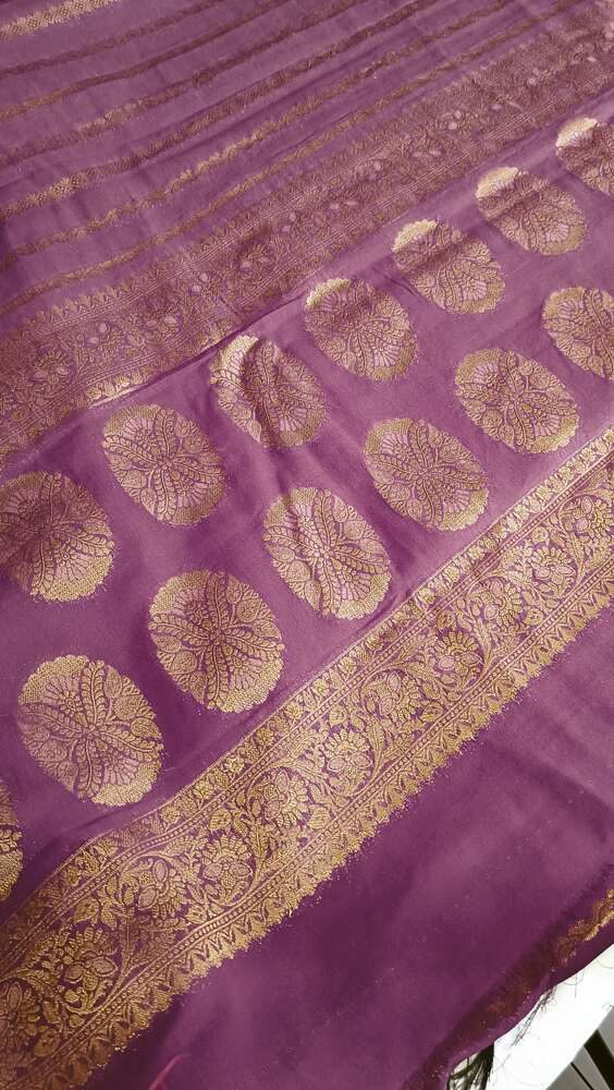 PURPLE STRIPED BANARASI KHADDI GEORGETTE SAREE