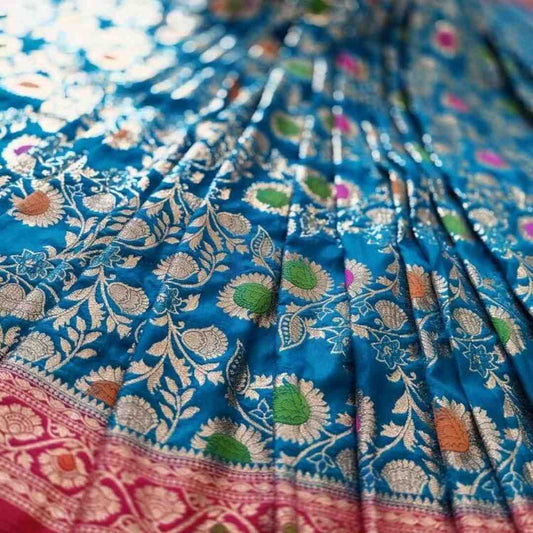 BLUE MEENAKARI FLORAL JAAL BANARASI SOFT SILK SAREE