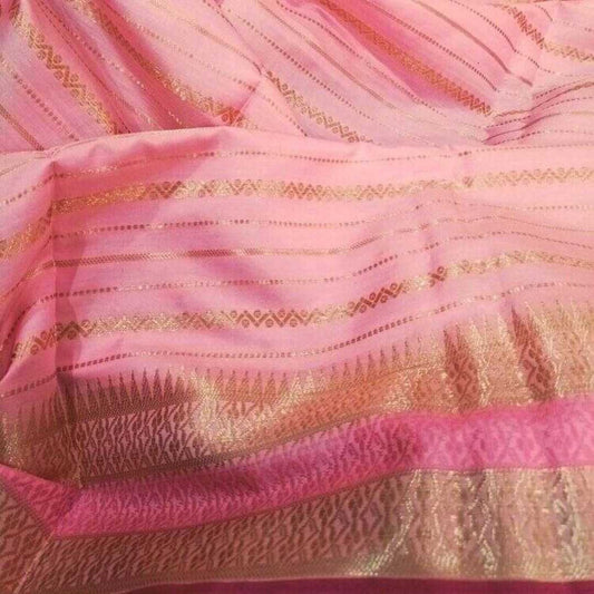 BABY PINK STRIPED BANARASI SOFT SILK SAREE