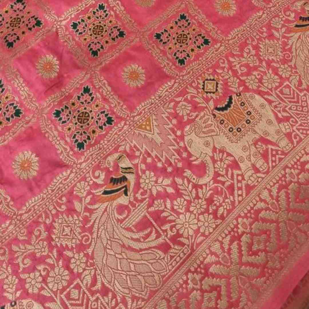 PINK GHARCHOLA BANARASI SEMI SILK SAREE