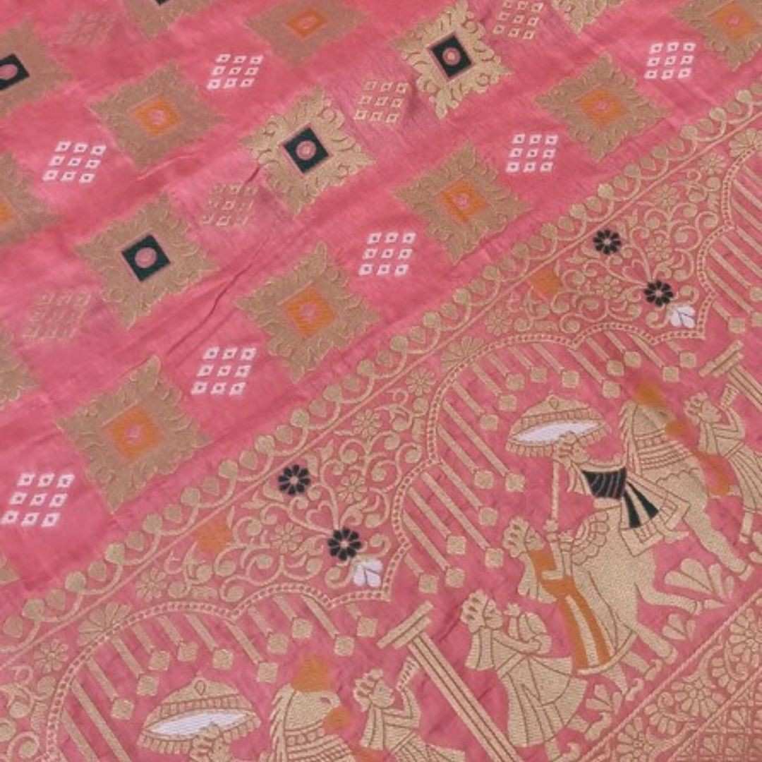 MAJESTIC PINK BANDHEJ BANARASI SEMI SILK SAREE