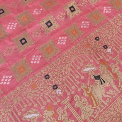 MAJESTIC PINK BANDHEJ BANARASI SEMI SILK SAREE