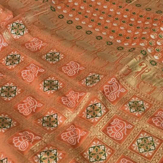 RADIANT ORANGE BLOSSOM BANDHEJ BANARASI SEMI SILK SAREE