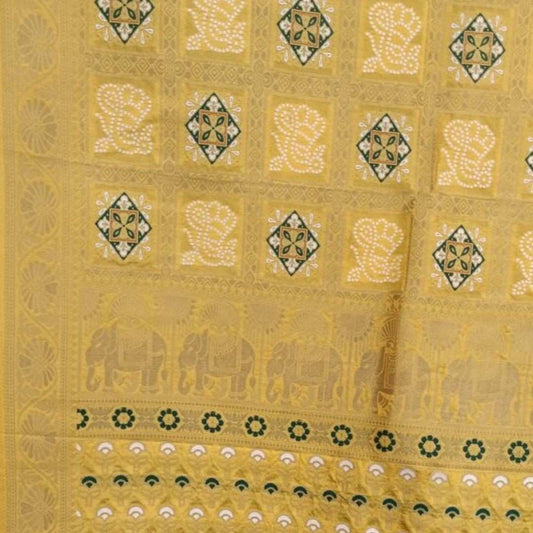 RADIANT SUNSHINE GLOW BANDHEJ BANARASI SEMI SILK SAREE