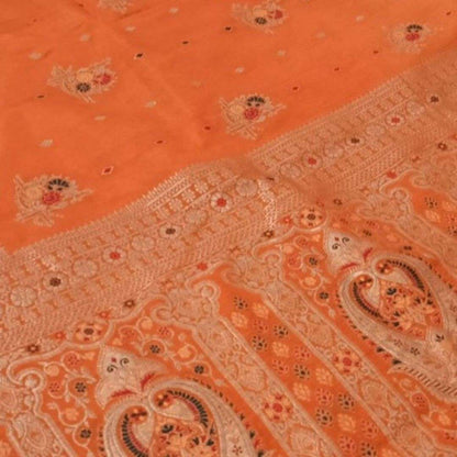 ORANGE MOTIFS MEENAKARI BUTI BANARASI SEMI SILK SAREE