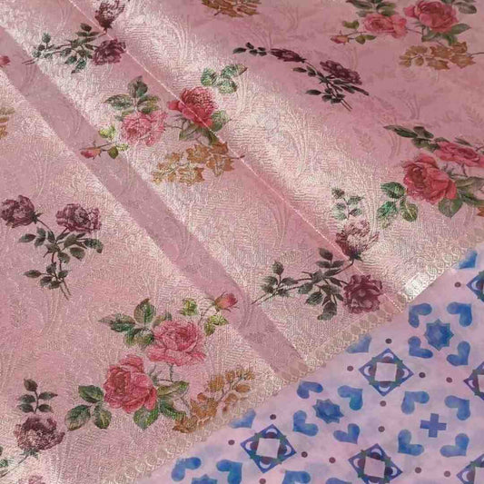 PASTEL PINK DIGITAL FLORAL BANARASI TISSUE SAREE