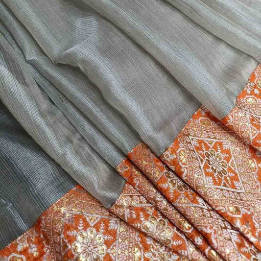 ORANGE PATCH WORK BANARASI TISSUE SILK SAREE