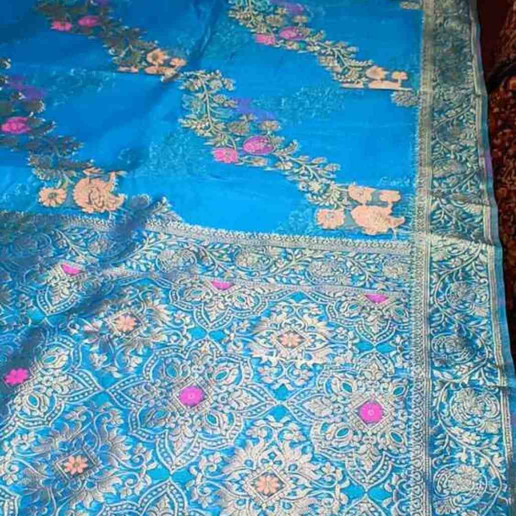 BLUE LEHARIYA MEENAKARI BANARASI ORGANZA SAREE