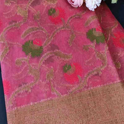 ONION PINK ANTIQUE MEENA JAAL PARTY ORGANZA
