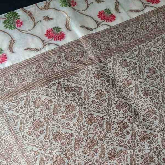 WHITE ANTIQUE MEENA JAAL PARTY ORGANZA