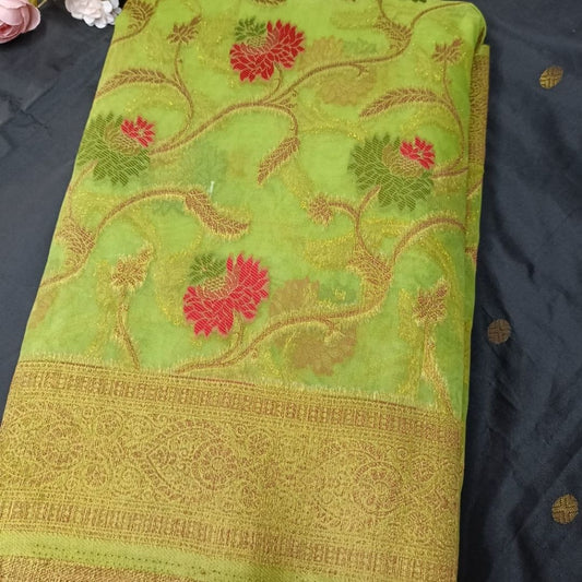 GREEN ANTIQUE MEENA JAAL PARTY ORGANZA