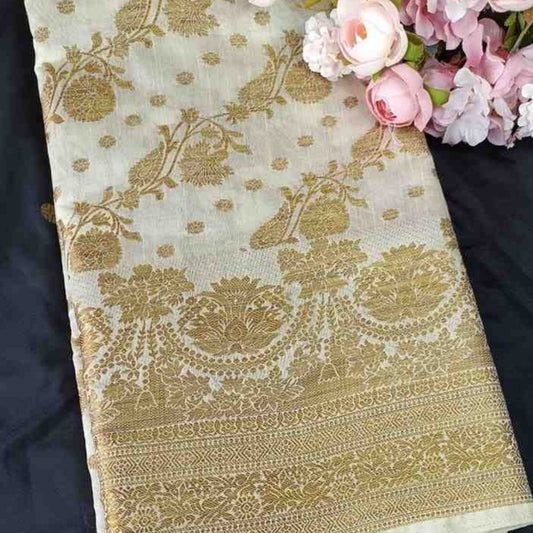 OFF WHITE ANTIQUE FLORAL LEHARIYA SEMI SILK