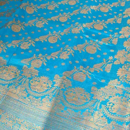 BLUE ANTIQUE FLORAL LEHARIYA SEMI SILK