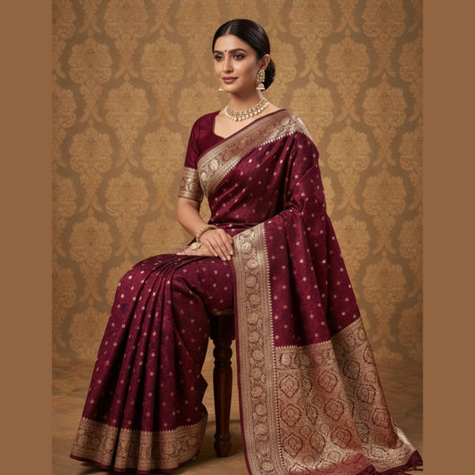 MAROON FLORAL BUTI TANCHUI BANARASI KATAN SILK SAREE