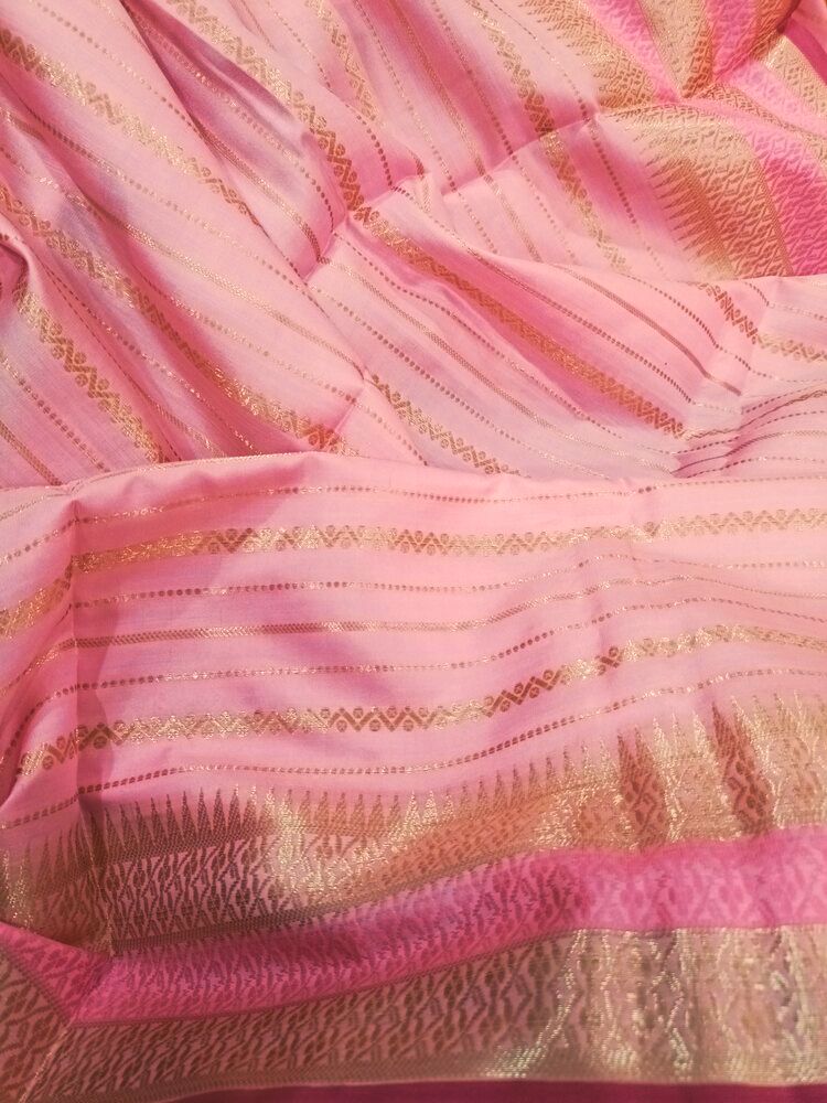 BABY PINK STRIPED BANARASI SOFT SILK SAREE