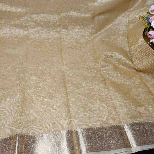 SANDAL CRUSHED TISSUE BANARASI SILK SAREE