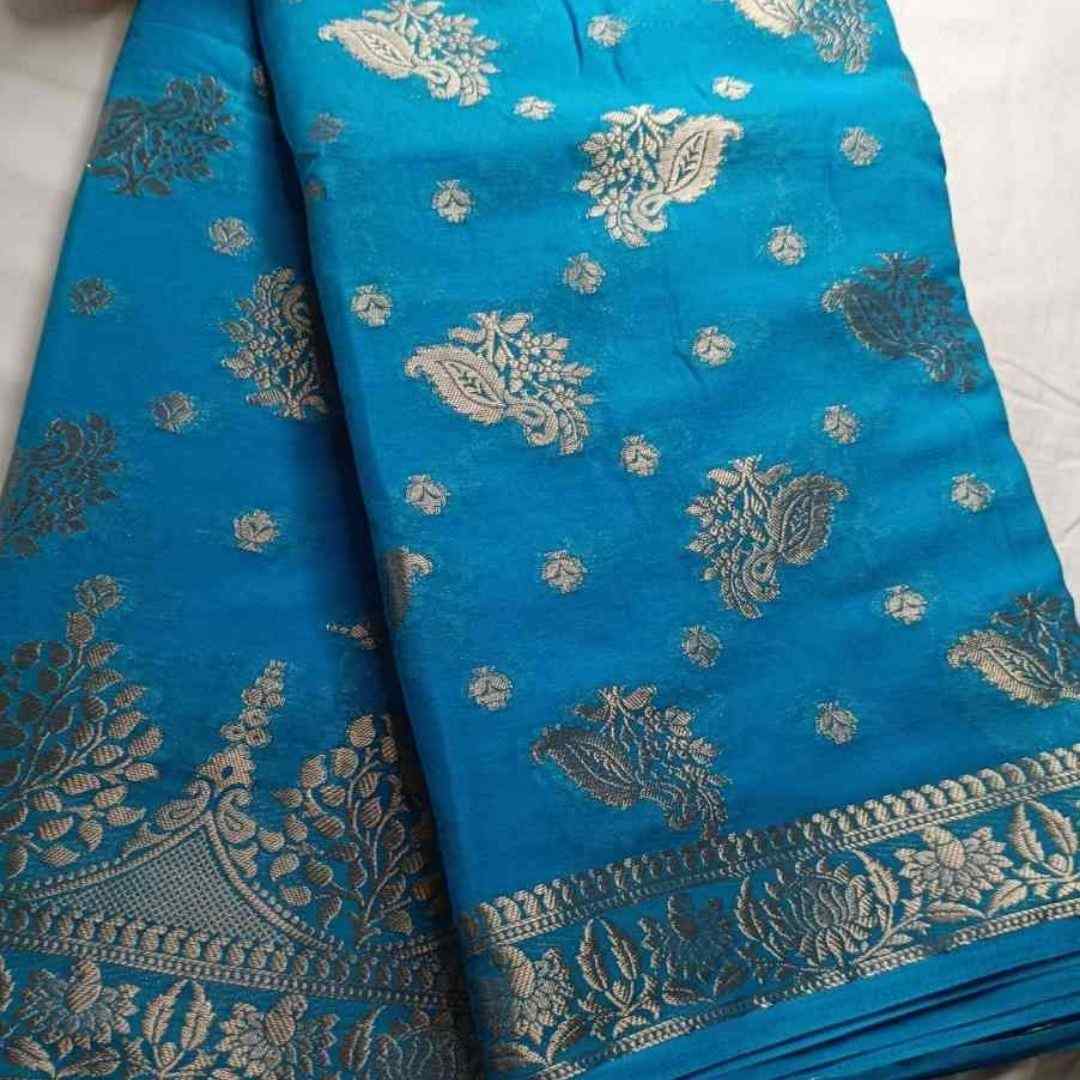 SKY BLUE PEACOCK BUTI BANARASI GEORGETTE SAREE