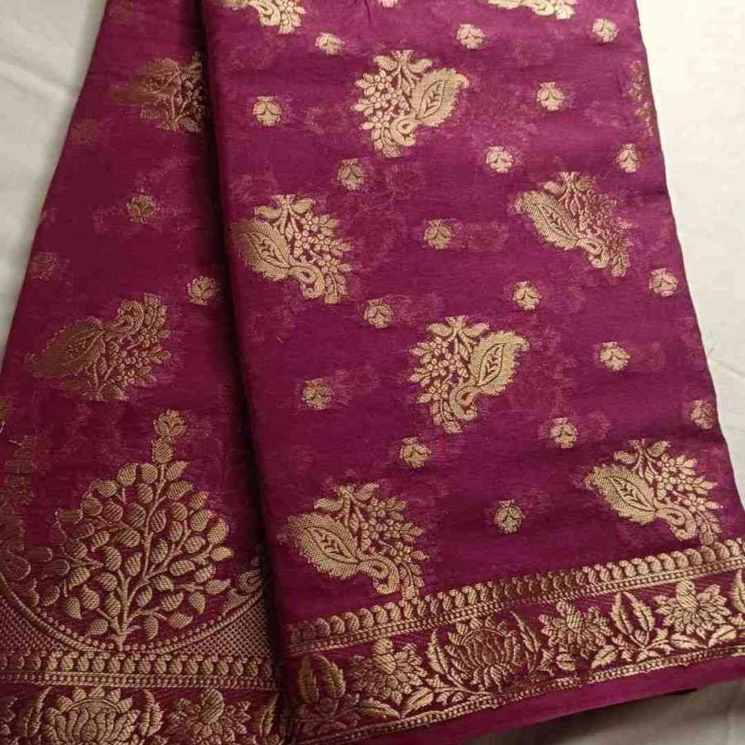WINE PEACOCK BUTI BANARASI GEORGETTE SAREE