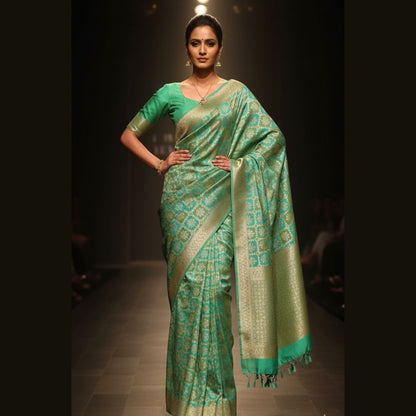 PISTA GREEN RANGKAT BANARASI KATAN SILK SAREE
