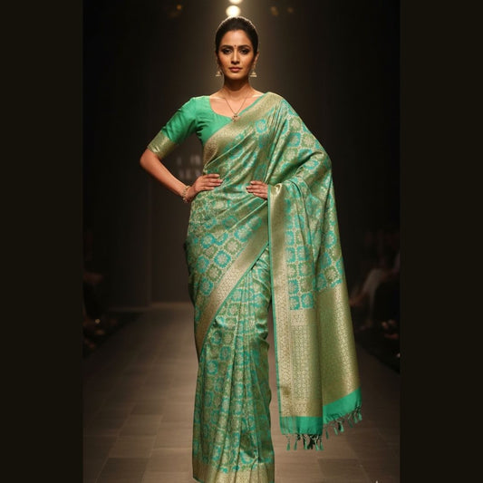 PISTA GREEN RANGKAT BANARASI KATAN SILK SAREE