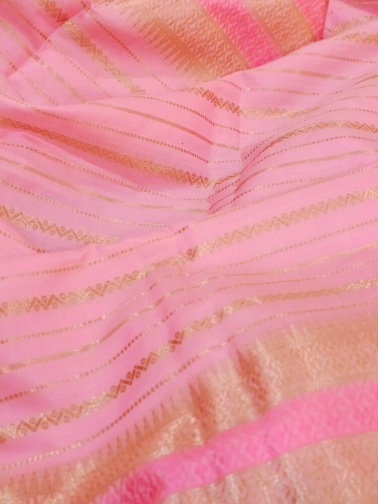 BABY PINK STRIPED BANARASI SOFT SILK SAREE