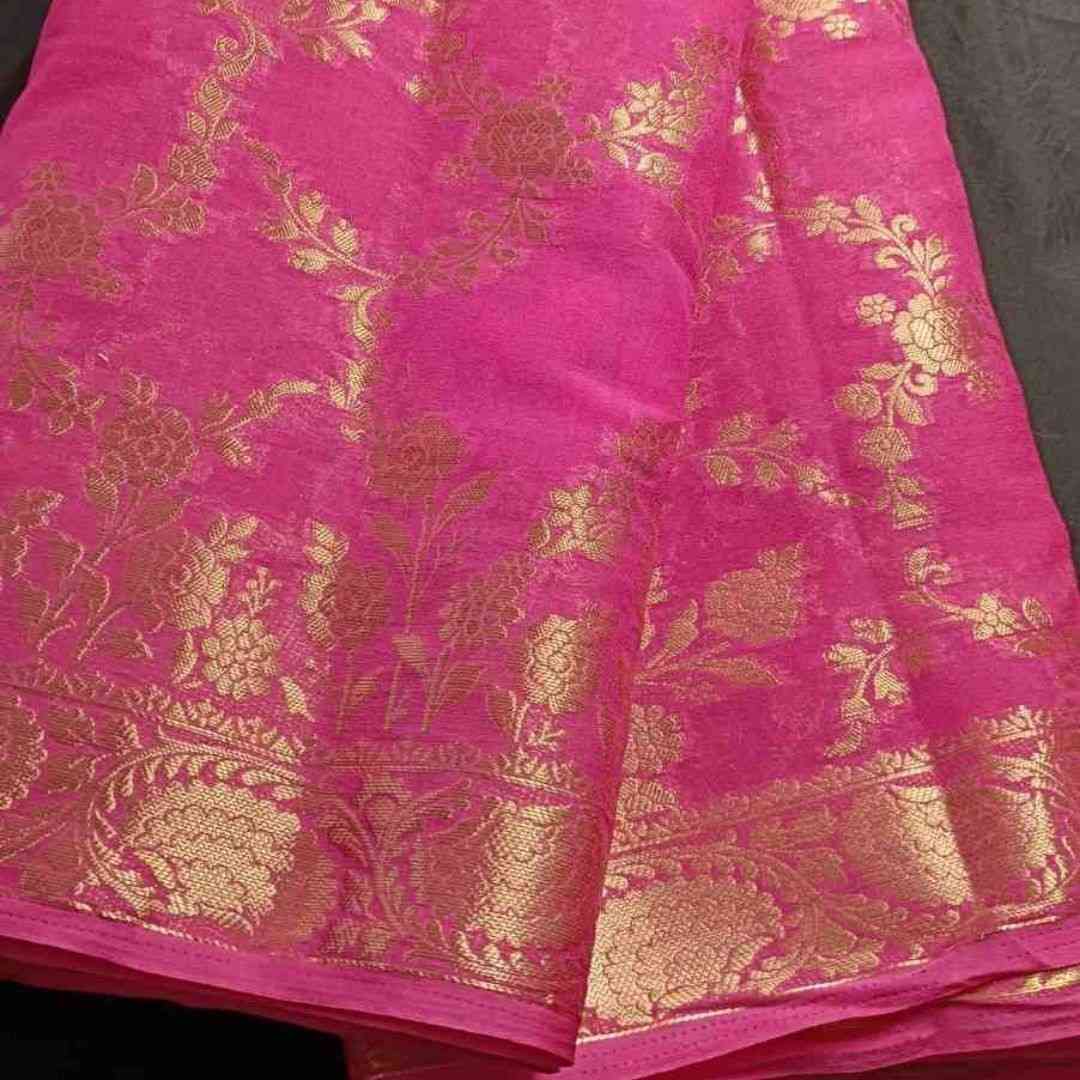 PINK ROSE JAAL BANARASI GEORGETTE SAREE