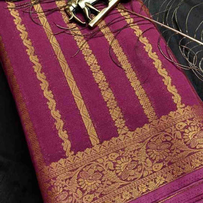 PURPLE STRIPED BANARASI KHADDI GEORGETTE SAREE