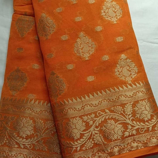 ORANGE MANGO LEAF BUTTA BUTI BANARASI GEORGETTE SAREE