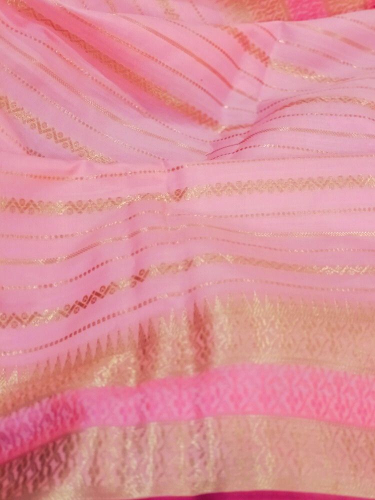 BABY PINK STRIPED BANARASI SOFT SILK SAREE