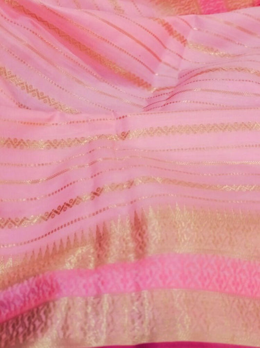 BABY PINK STRIPED BANARASI SOFT SILK SAREE