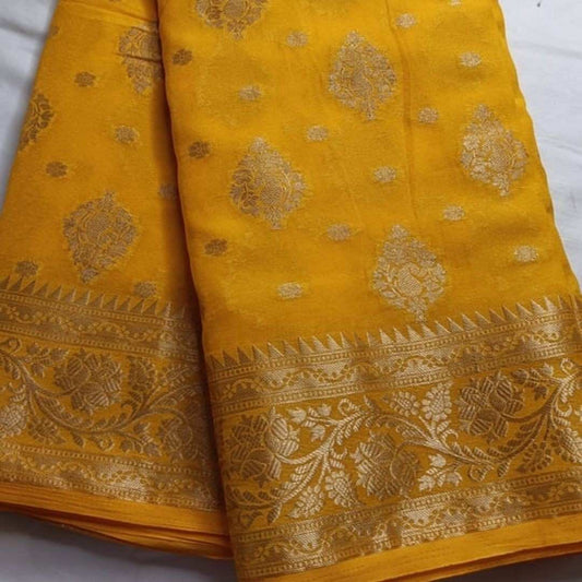 YELLOW MANGO LEAF BUTTA BUTI BANARASI GEORGETTE SAREE
