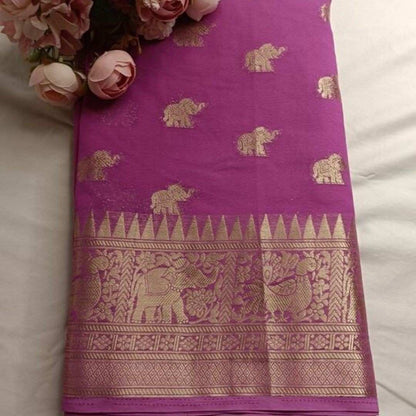 LAVENDER ELEPHANT BANARASI KHADDI GEORGETTE SAREE