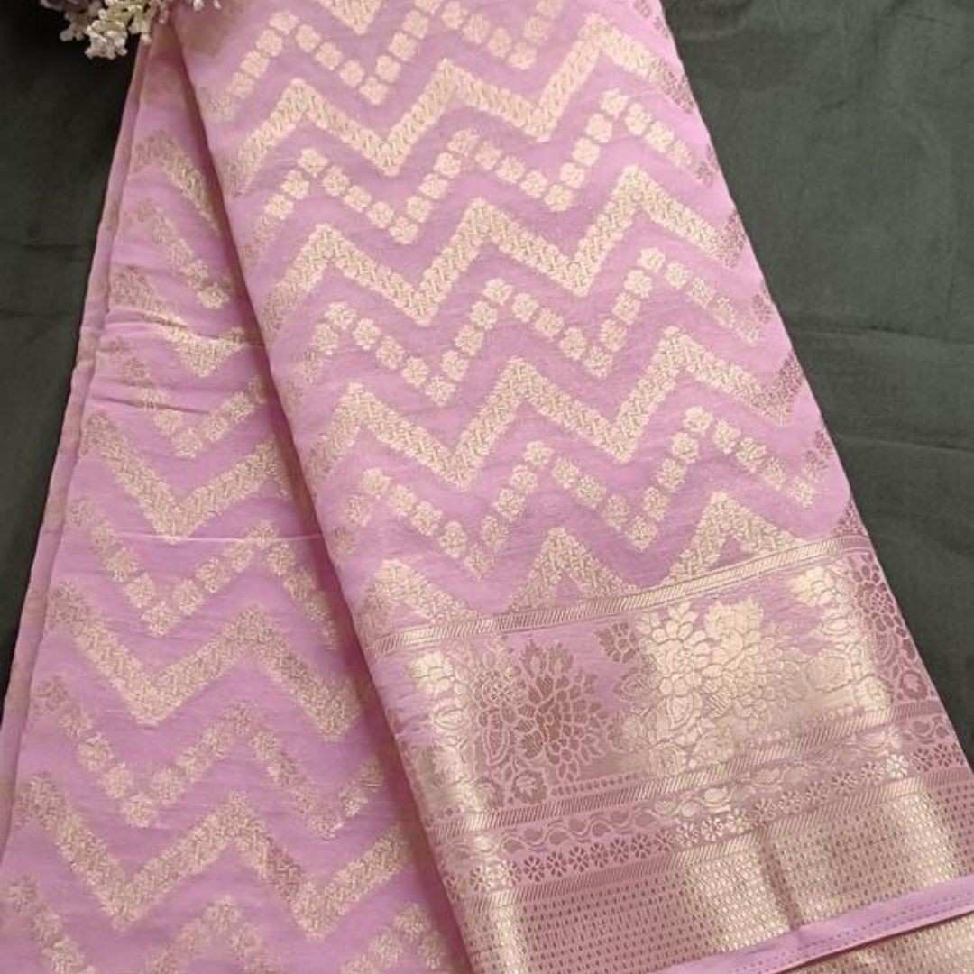 LAVENDER ZIGZAG LEHARIYA BANARASI KHADDI GEORGETTE SAREE