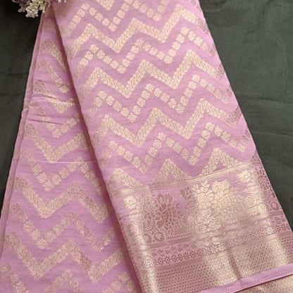 LAVENDER ZIGZAG LEHARIYA BANARASI KHADDI GEORGETTE SAREE