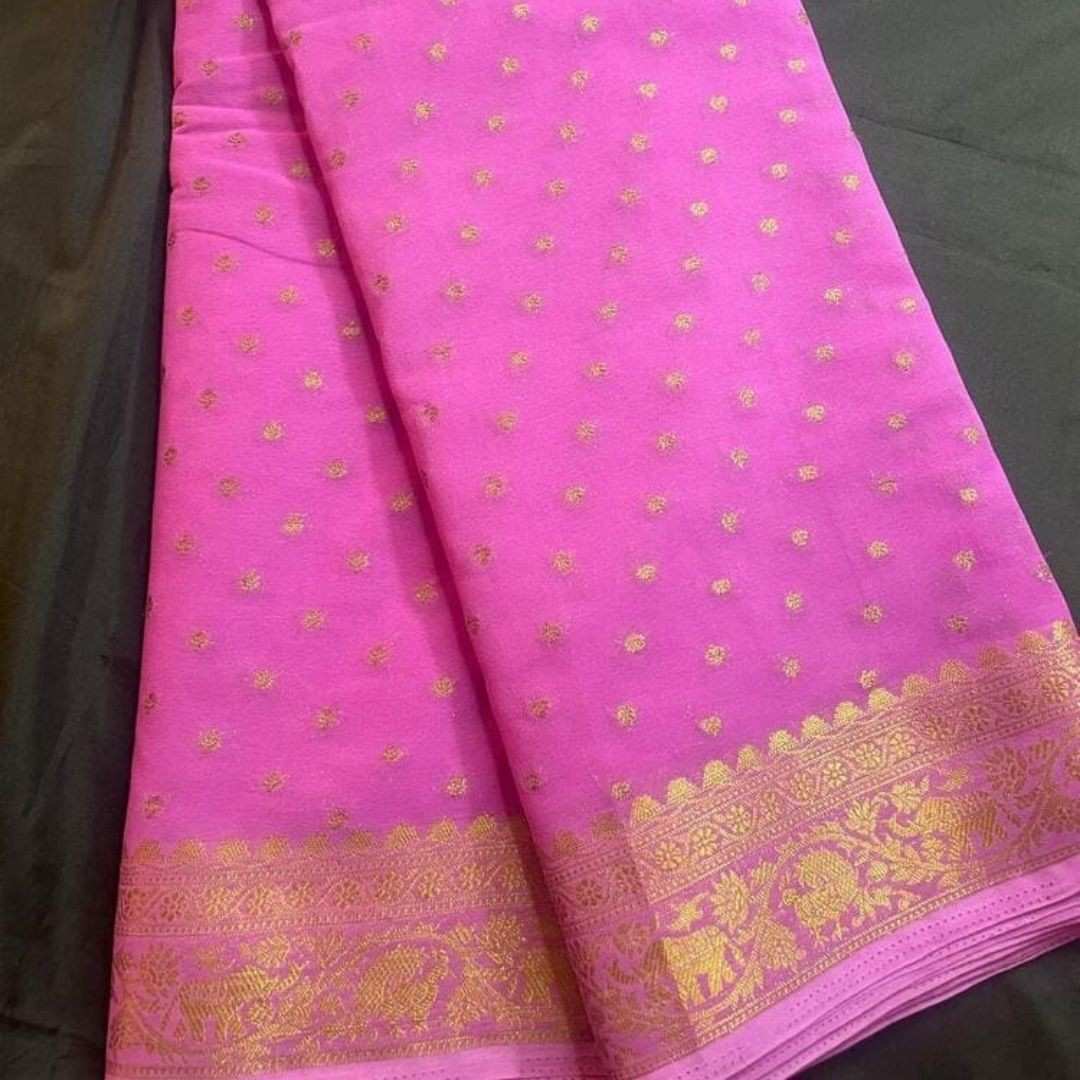 LAVENDER BUTTA BUTI BANARASI KHADDI GEORGETTE SAREE
