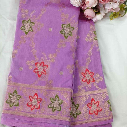 LAVENDER BOX FLORAL JAAL MEENA BANARASI VISCOSE SAREE