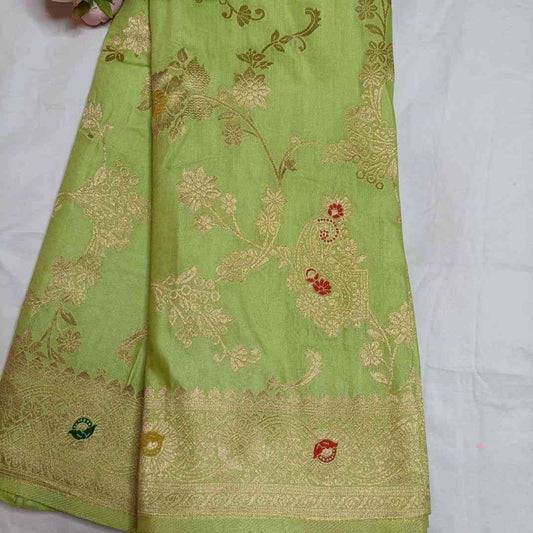 LIGHT GREEN MANGO MEENA BANARASI VISCOSE SAREE