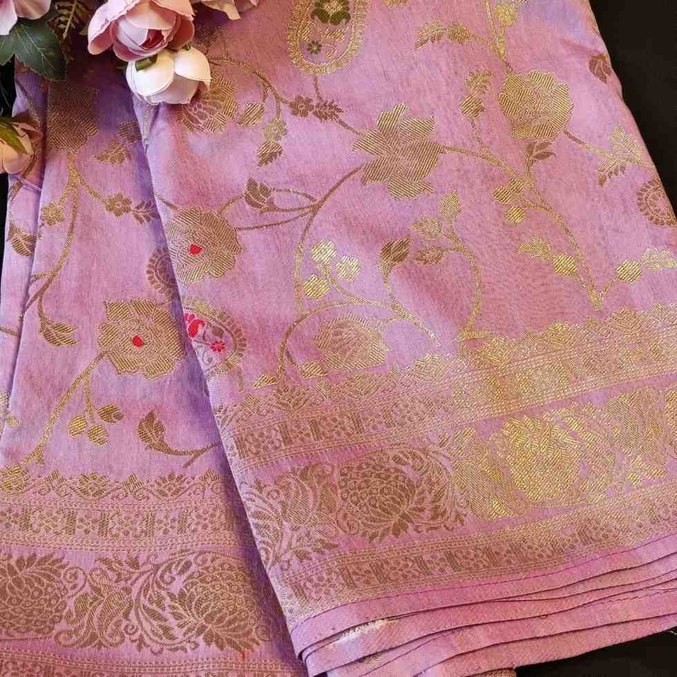 LAVENDER FLORAL JAAL MEENA BANARASI VISCOSE SAREE