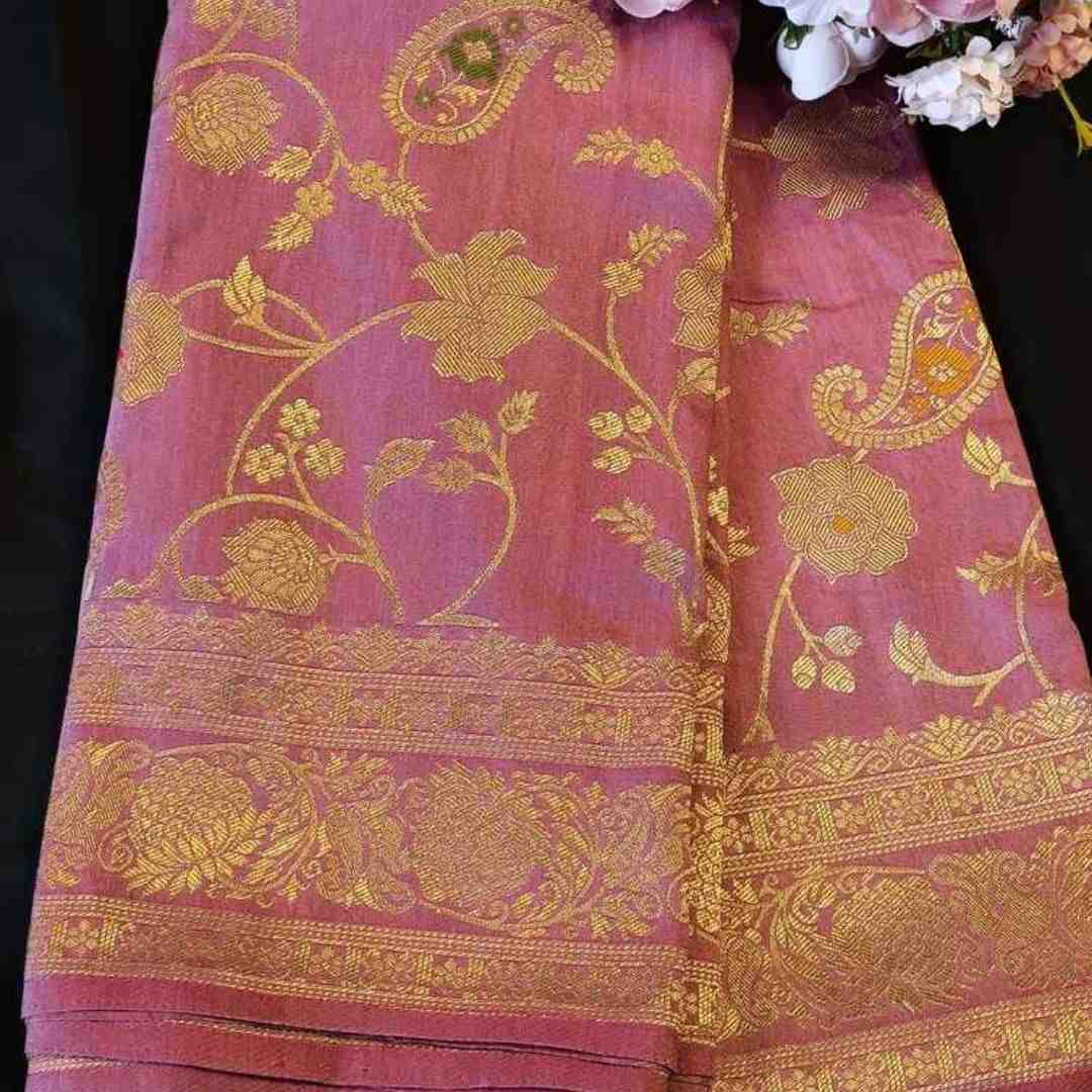DUSTY ROSE FLORAL JAAL MEENA BANARASI VISCOSE SAREE