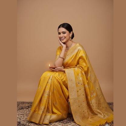 YELLOW MEENAKARI BANARASI DOLA SILK SAREE