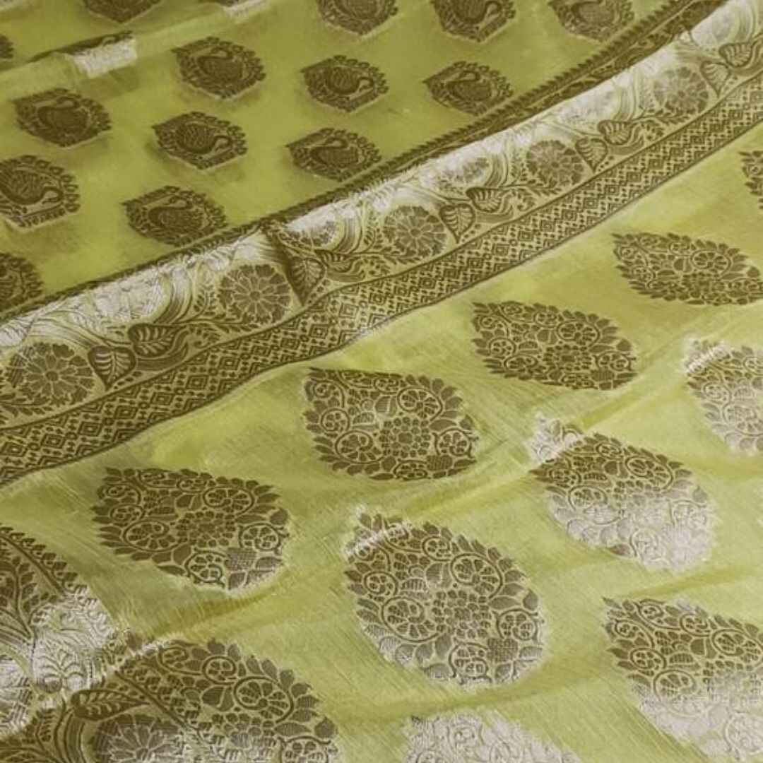 LEMON YELLOW SWAN BANARASI CREPE GEORGETTE SAREE