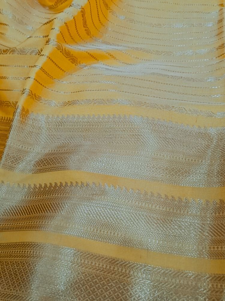 MANGO YELLOW STRIPED BANARASI SOFT SILK SAREE