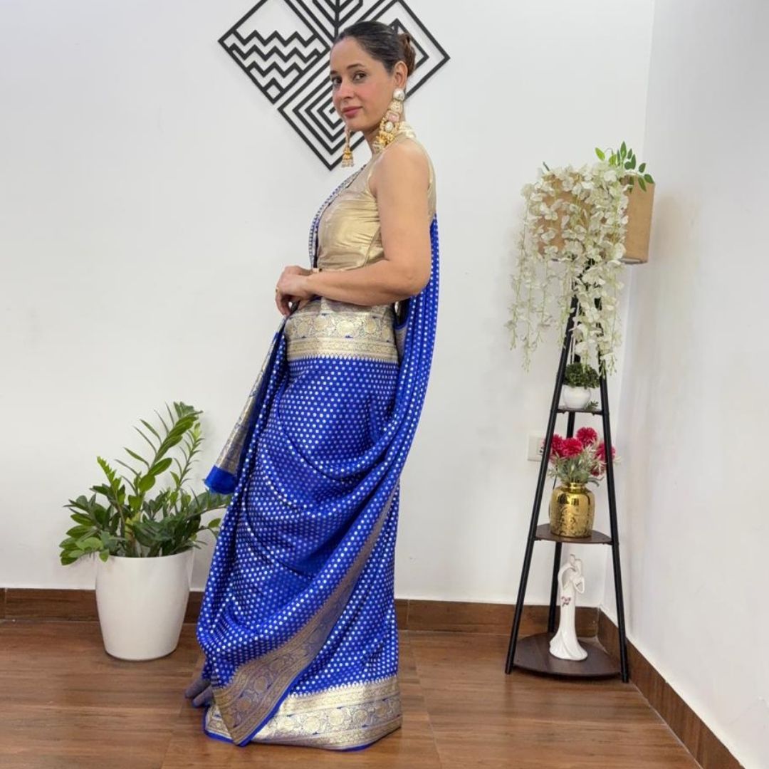 ROYAL BLUE BUTI BANARASI SATIN SILK SAREE