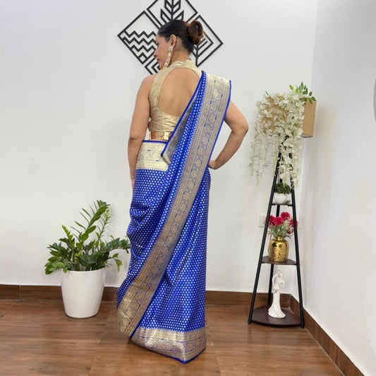 ROYAL BLUE BUTI BANARASI SATIN SILK SAREE