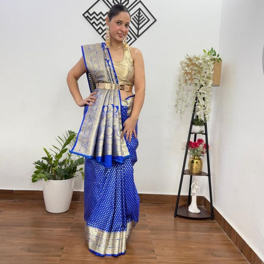ROYAL BLUE BUTI BANARASI SATIN SILK SAREE