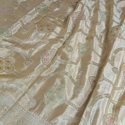 CREAM MEENAKARI PURE KHADDI CHIFFON SAREE