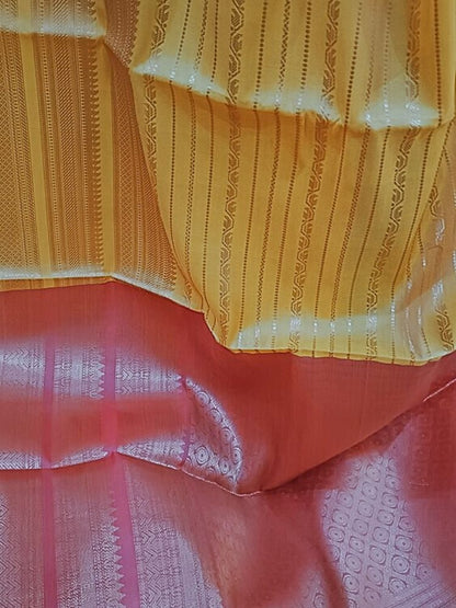 MANGO YELLOW STRIPED BANARASI SOFT SILK SAREE