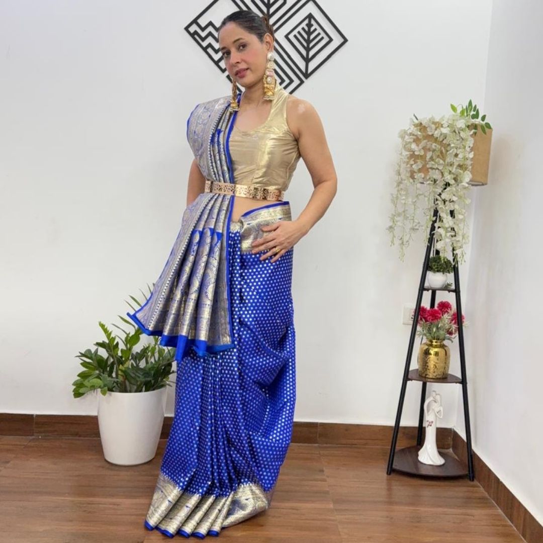 ROYAL BLUE BUTI BANARASI SATIN SILK SAREE